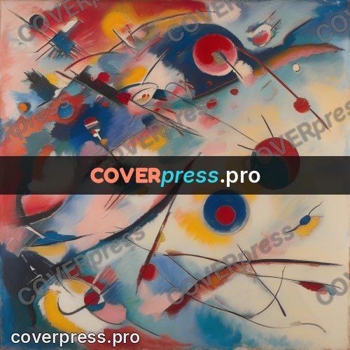 Kandinsky style abstract drawing: cored circle among arcs