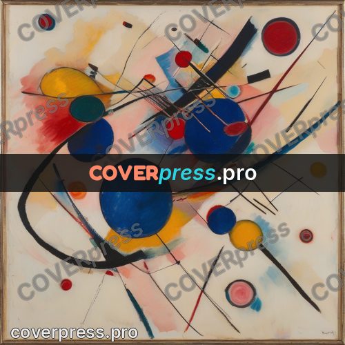 Kandinsky style abstract drawing: cored circle among arcs