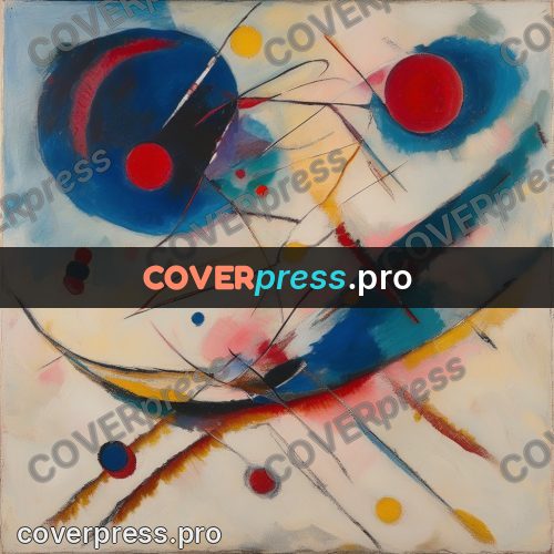 Kandinsky style abstract drawing: cored circle among arcs