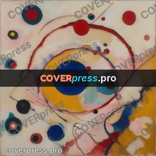 Kandinsky style abstract drawing: rings and circles on pale ground