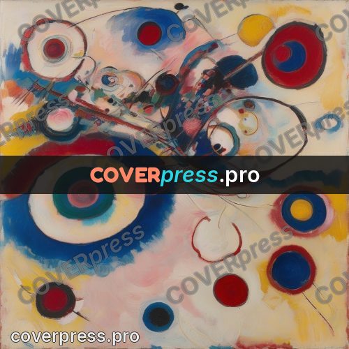 Kandinsky style abstract drawing: rings and circles on pale ground
