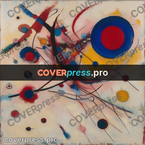 Kandinsky style abstract drawing: rings and circles on pale ground