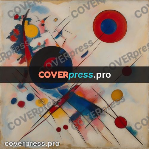 Kandinsky style abstract drawing: circles and thin rays
