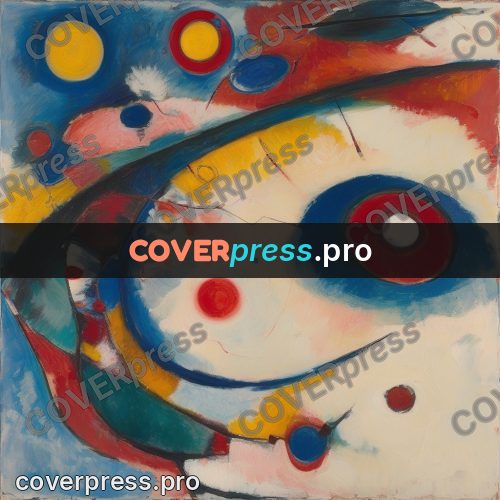 Kandinsky style abstract drawing: circles and thin rays