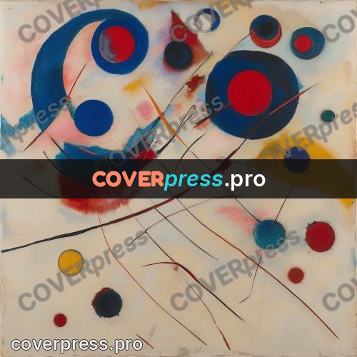 Kandinsky style abstract drawing: circles and thin rays