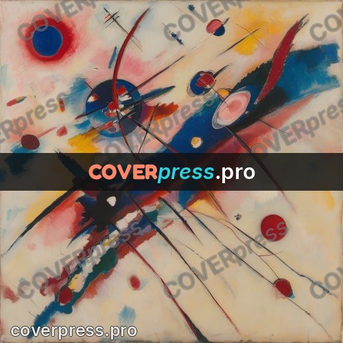 Kandinsky style abstract drawing: circles and thin rays