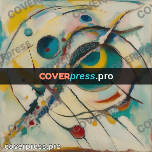 Kandinsky style abstract drawing: turquoise circles and arcs