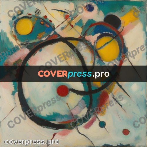 Kandinsky style abstract drawing: turquoise circles and arcs
