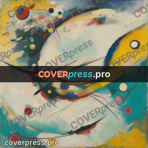 Kandinsky style abstract drawing: arcs and circles in turquoise