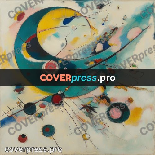 Kandinsky style abstract drawing: arcs and circles in turquoise