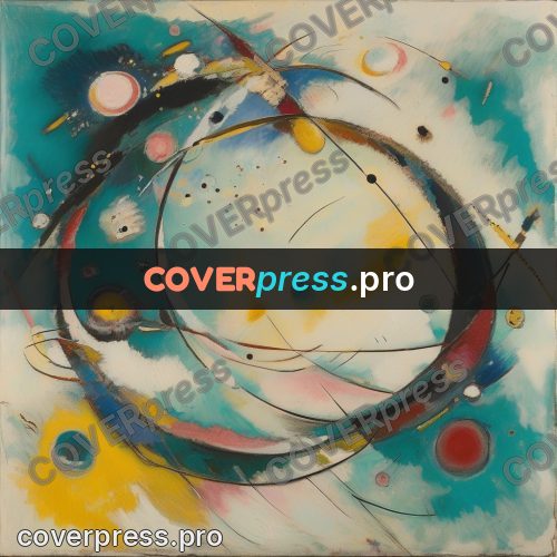 Kandinsky style abstract drawing: arcs and circles in turquoise