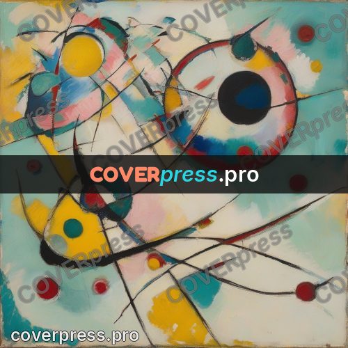 Kandinsky style abstract drawing: yellow circles and lines