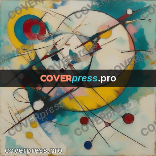 Kandinsky style abstract drawing: yellow circles and lines