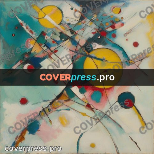 Kandinsky style abstract drawing: yellow circles and lines