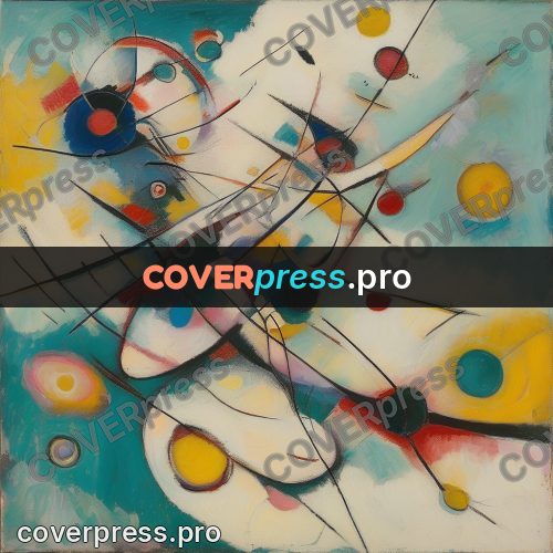 Kandinsky style abstract drawing: yellow circles and lines