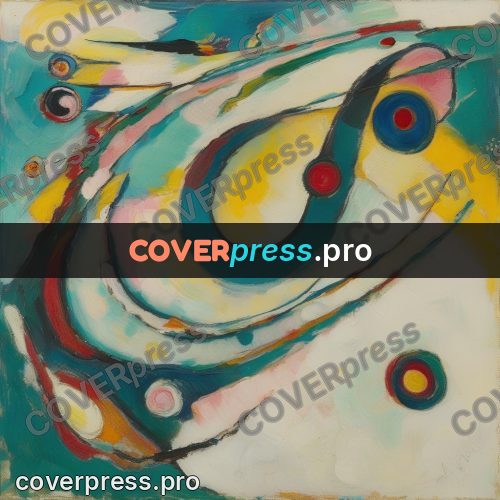 Kandinsky style abstract drawing: turquoise ribbons and circles