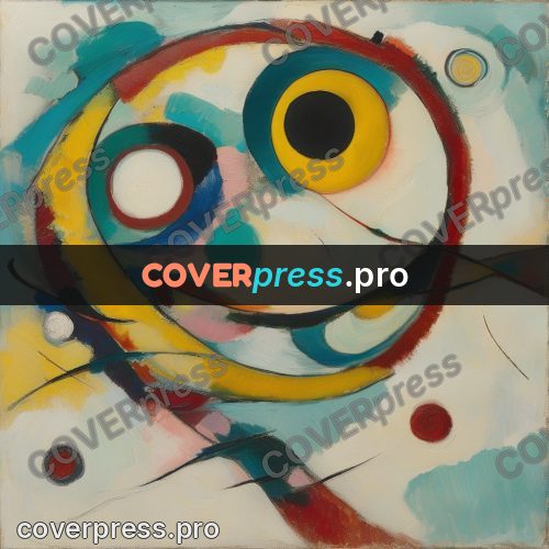 Kandinsky style abstract drawing: turquoise ribbons and circles