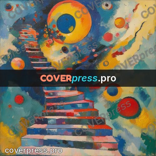 Kandinsky style abstract drawing: stairway among circles