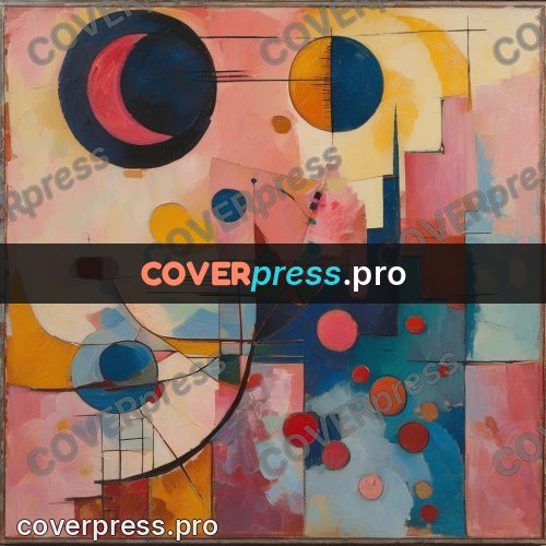 Kandinsky style abstract drawing: arc and circles on pink
