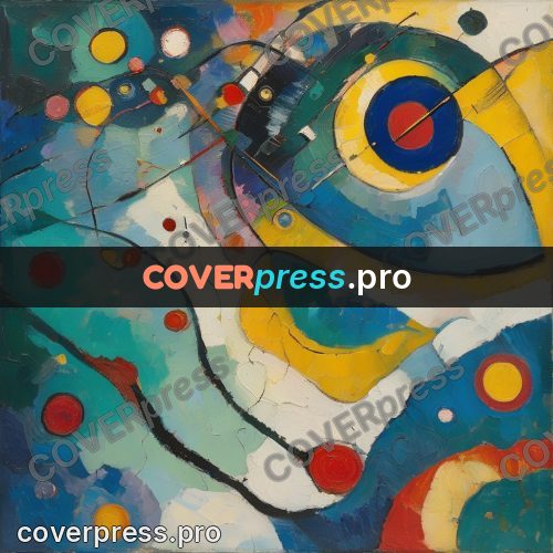 Kandinsky style abstract drawing: waves and circles with a core