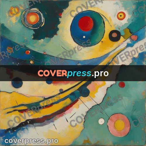 Kandinsky style abstract drawing: waves and circles with a core
