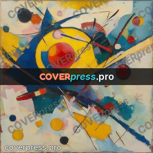 Kandinsky style abstract drawing: blue arc and circles