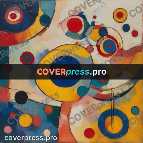 Kandinsky style abstract drawing: ringed circles on cream
