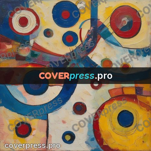 Kandinsky style abstract drawing: ringed circles on cream