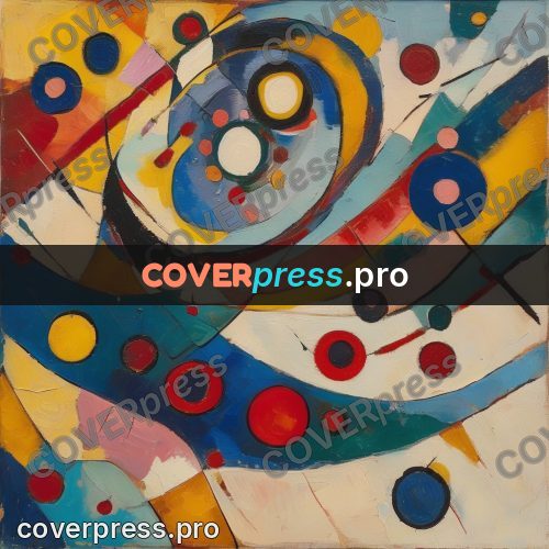 Kandinsky style abstract drawing: ringed circles on cream