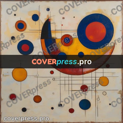 Kandinsky style abstract drawing: large circle and an arc
