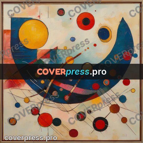 Kandinsky style abstract drawing: large circle and an arc