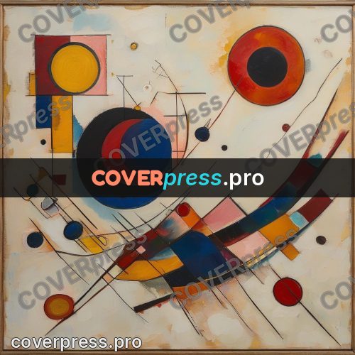 Kandinsky style abstract drawing: large circle and an arc