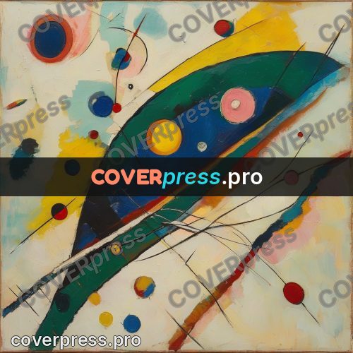 Kandinsky style abstract drawing: green ribbon with circles
