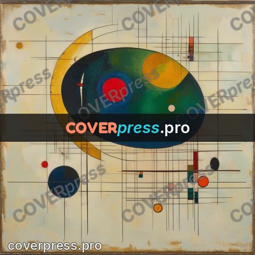 Kandinsky style abstract drawing: green ribbon with circles