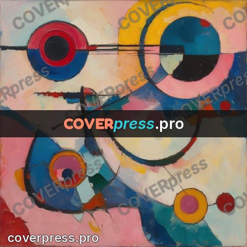 Kandinsky style abstract drawing: pink field with circles