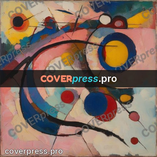 Kandinsky style abstract drawing: pink field with circles