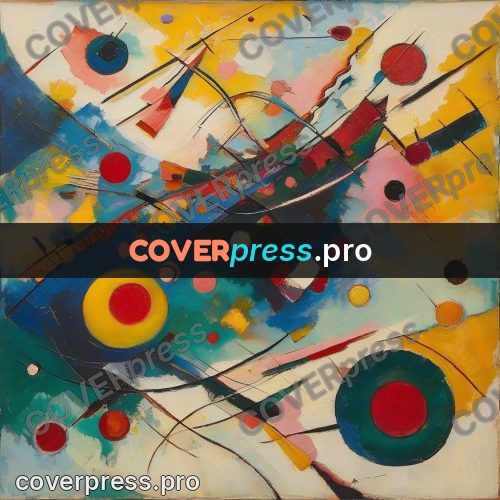 Kandinsky style abstract drawing: circles and slanting lines