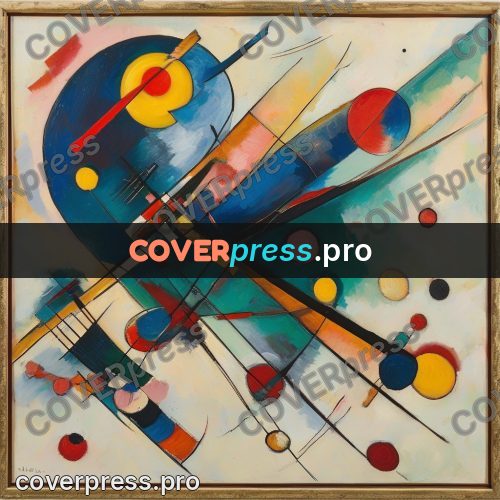 Kandinsky style abstract drawing: circles and slanting lines