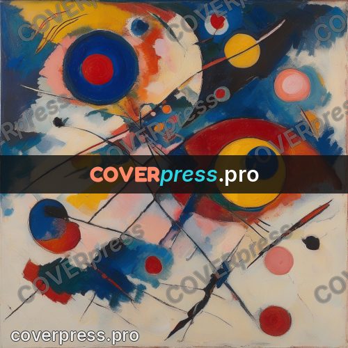 Kandinsky style abstract drawing: cored circle on cream