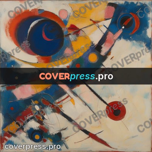 Kandinsky style abstract drawing: cored circle on cream