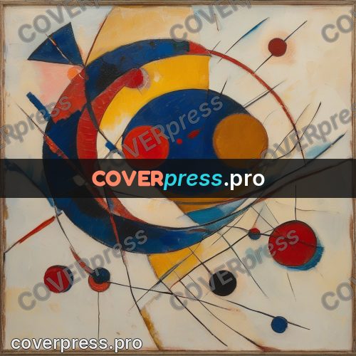 Kandinsky style abstract drawing: cored circle on cream