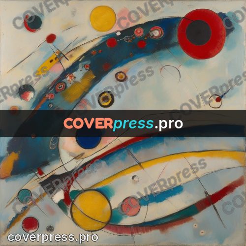 Kandinsky style abstract drawing: arcs and circles in blue