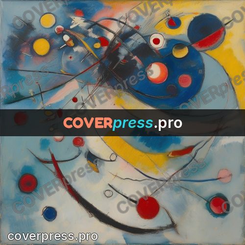 Kandinsky style abstract drawing: arcs and circles in blue