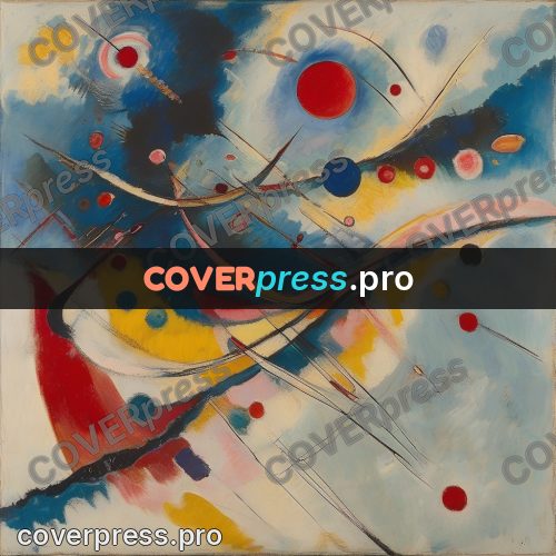 Kandinsky style abstract drawing: arcs and circles in blue