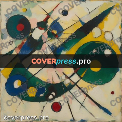 Kandinsky style abstract drawing: green circles and arcs