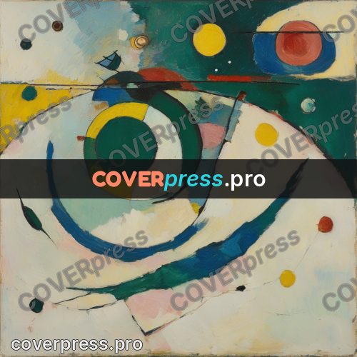 Kandinsky style abstract drawing: green circles and arcs