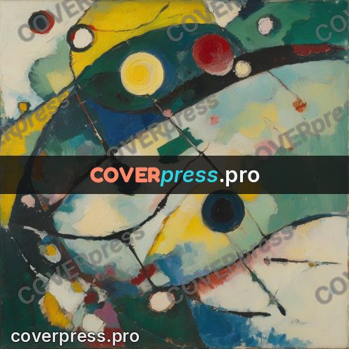 Kandinsky style abstract drawing: green circles and arcs