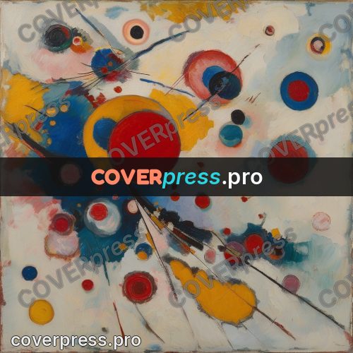 Kandinsky style abstract drawing: scatter of circles on cream