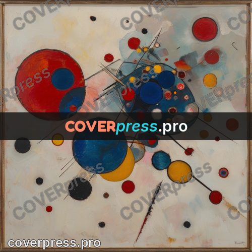 Kandinsky style abstract drawing: scatter of circles on cream