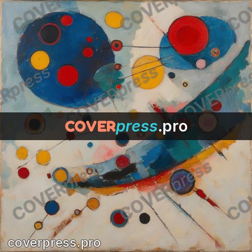 Kandinsky style abstract drawing: scatter of circles on cream